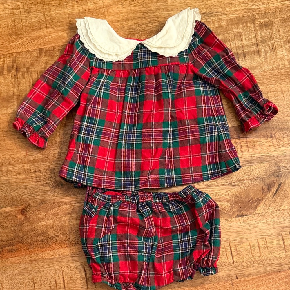 Janie and Jack Plaid Baby Outfit with Ruffled Collar - Picture 2 of 3